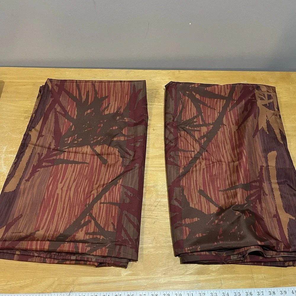 Vtg Pier 1 Bamboo Maroon Red Orange Satiny Curtain Panels 54x84